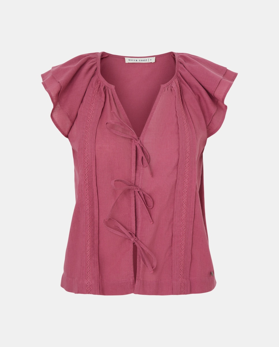 Blusa de Manga Curta com Folho 282 Malva-4