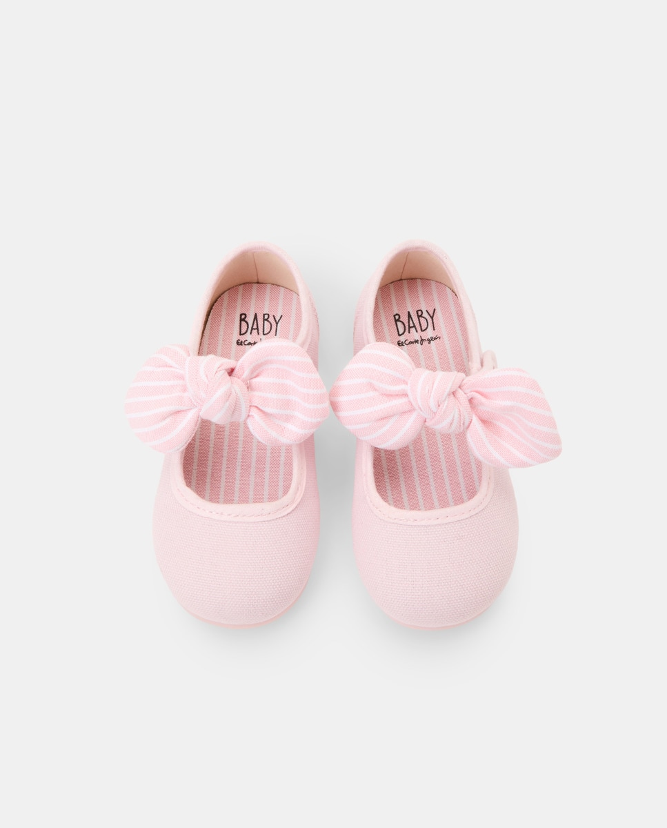 Sapatos de Presilha de Lona de Bebé com Laço Rosa-claro-4