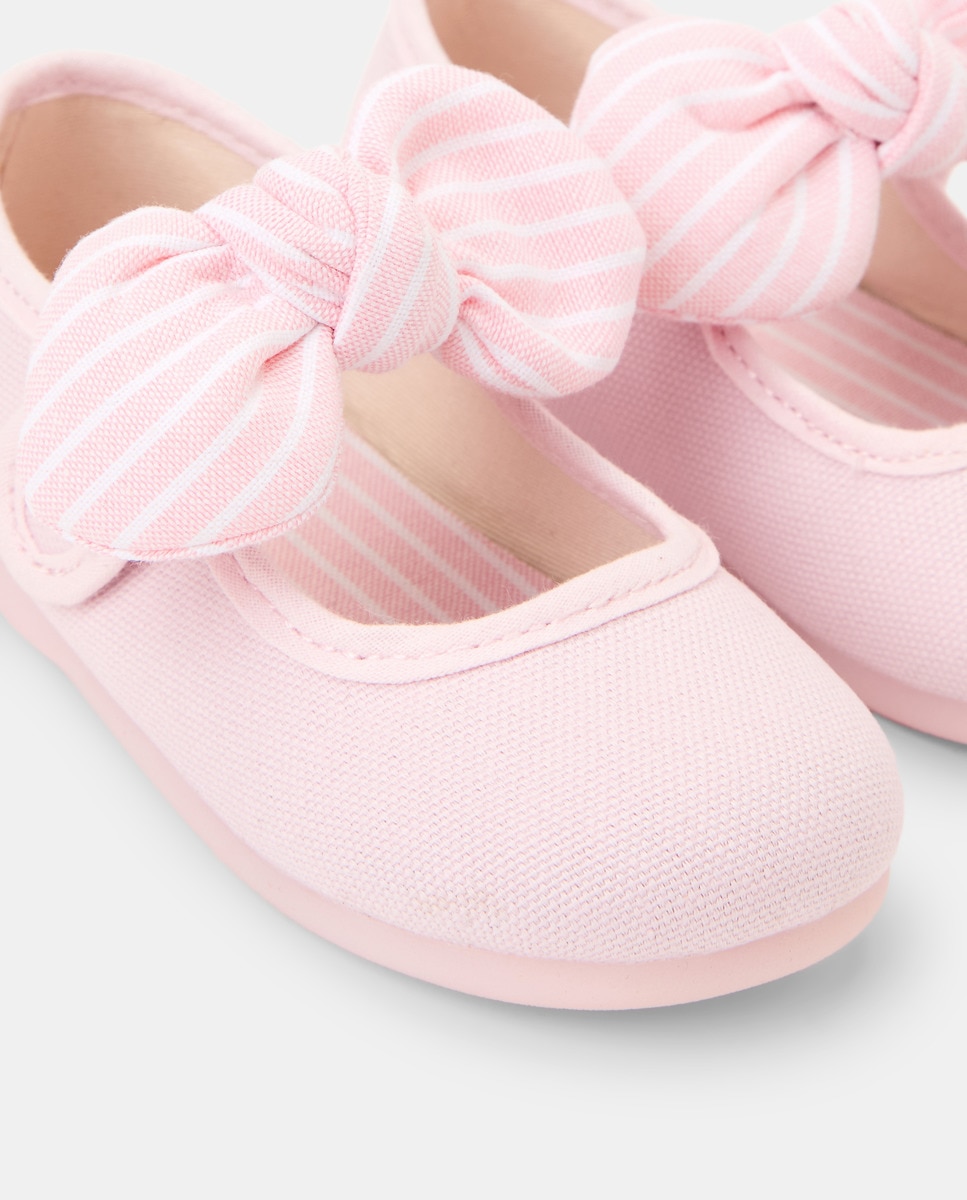 Sapatos de Presilha de Lona de Bebé com Laço Rosa-claro-5