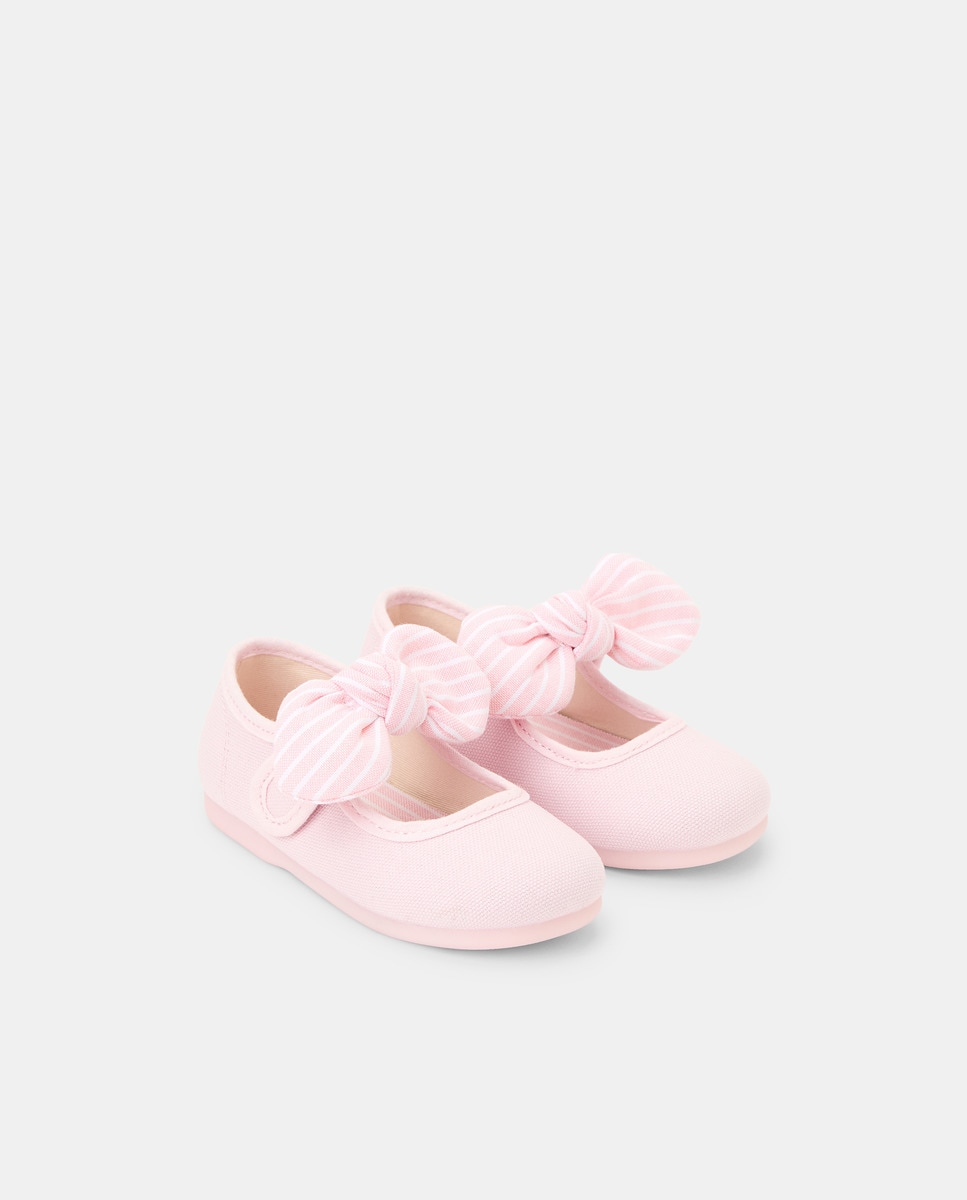 Sapatos de Presilha de Lona de Bebé com Laço Rosa-claro-2