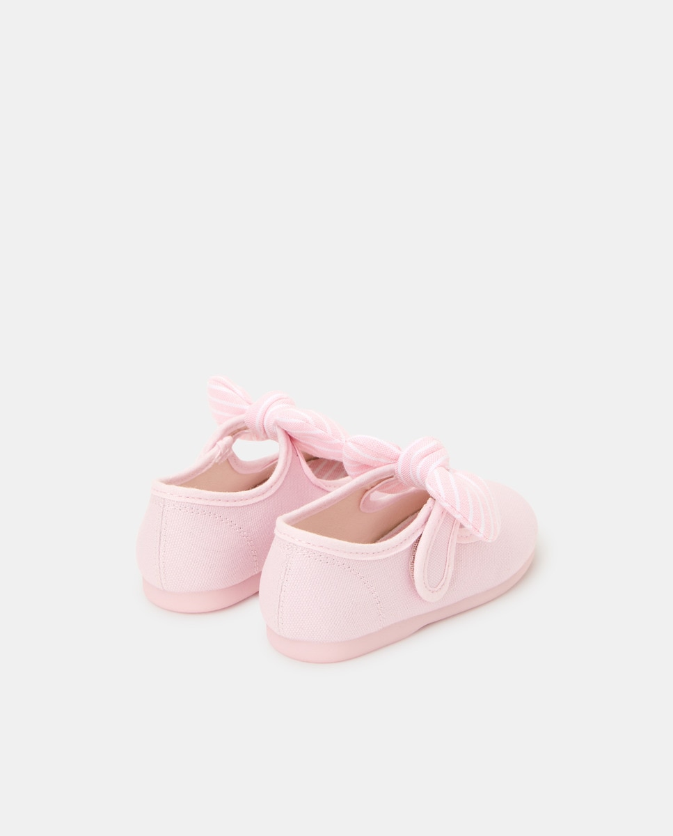 Sapatos de Presilha de Lona de Bebé com Laço Rosa-claro-3
