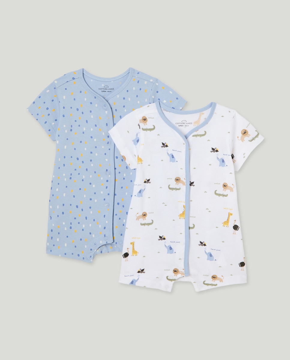 Pack de 2 Pijamas de Bebé com Estampados Branco-1