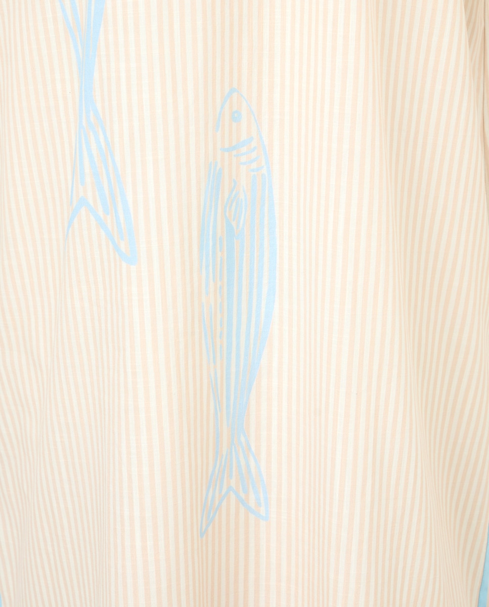 Kaftan com Estampado às Riscas e de Peixe Bege-2