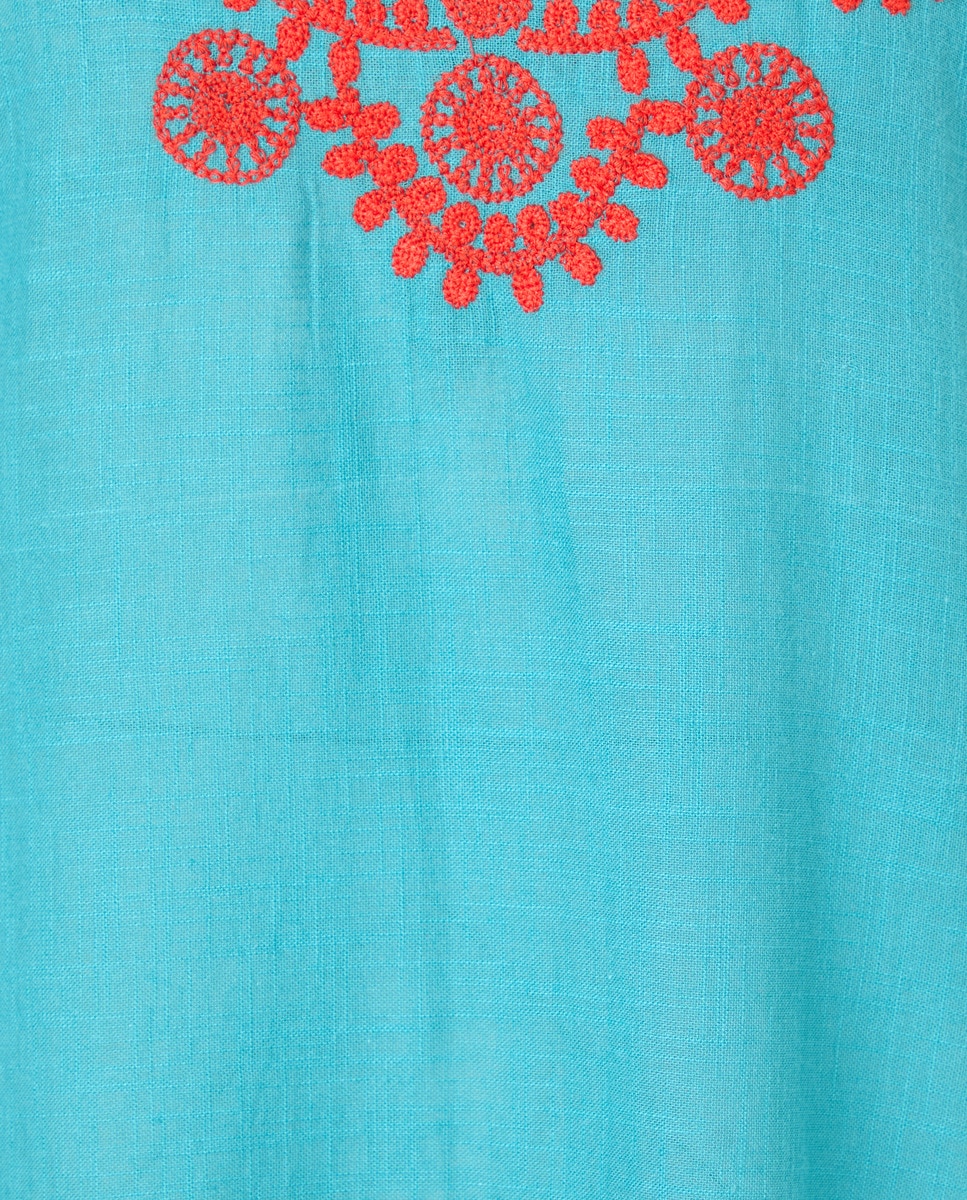 Kaftan com Bordado no Decote Turquesa-5