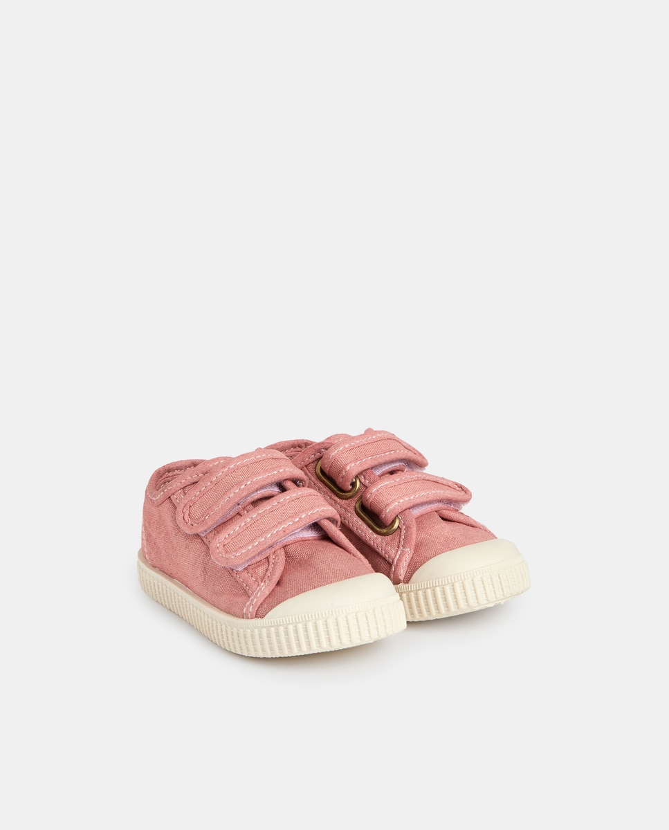 Lona bebés con velcro suela flexible Rosa-2