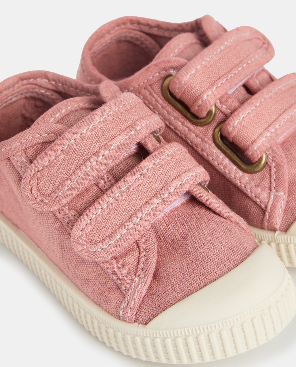 Lona bebés con velcro suela flexible Rosa-5