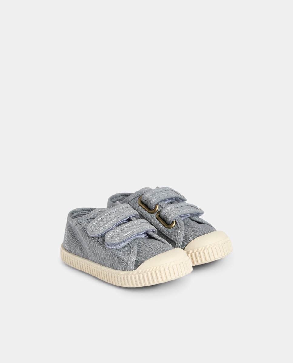 Lona bebés con velcro suela flexible Gris-2