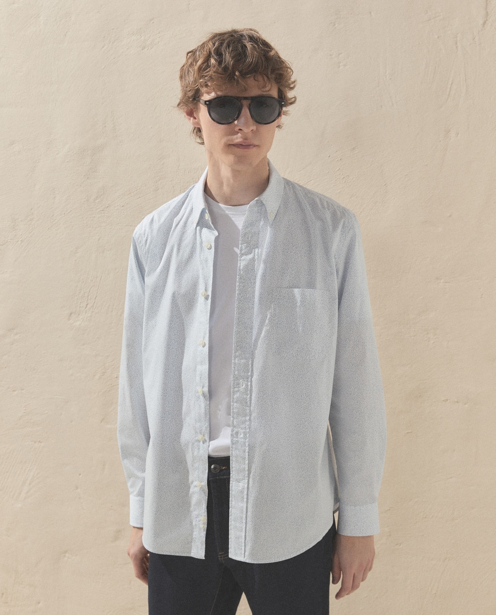 Camisa de Popelina com Micro Estampado Branco-1