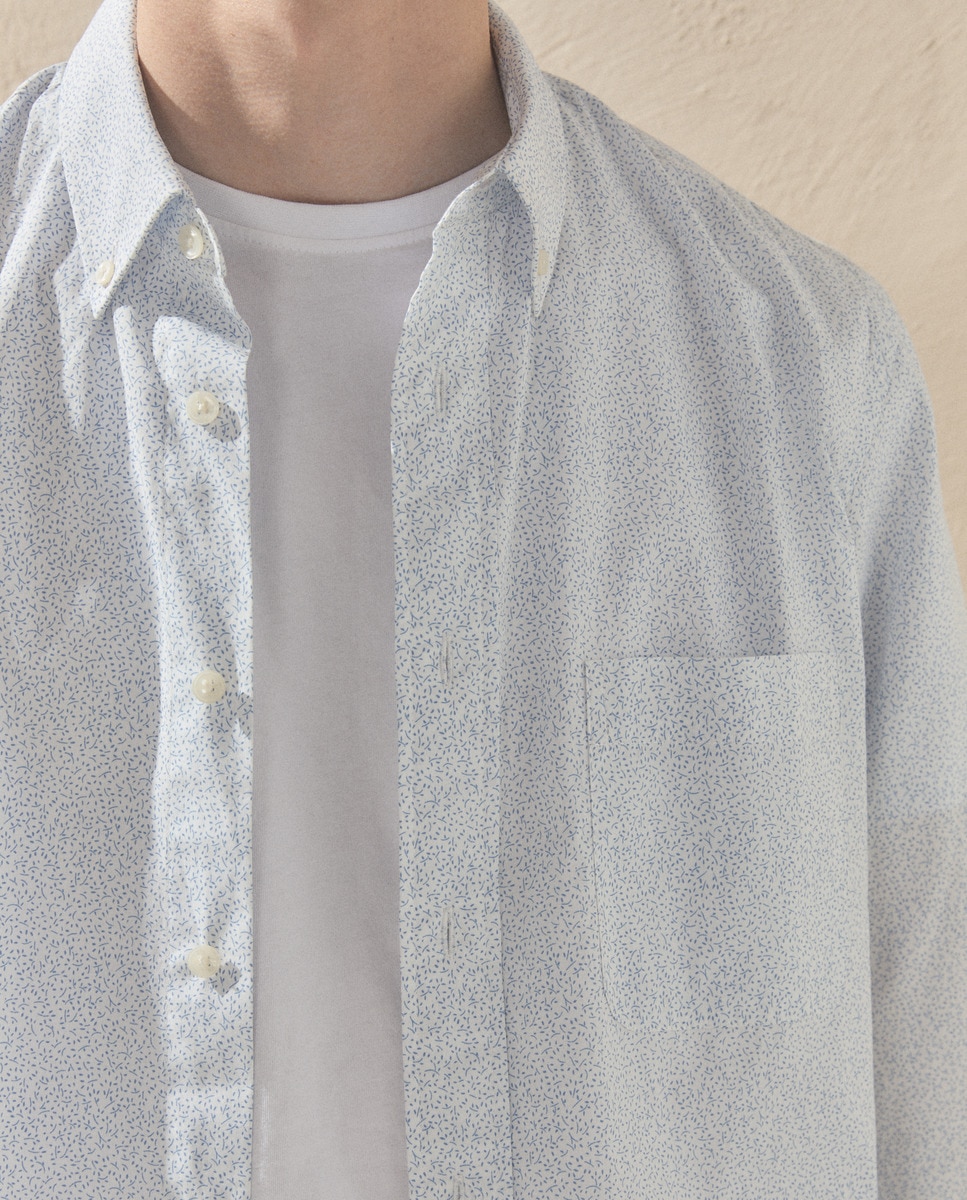 Camisa de Popelina com Micro Estampado Branco-3