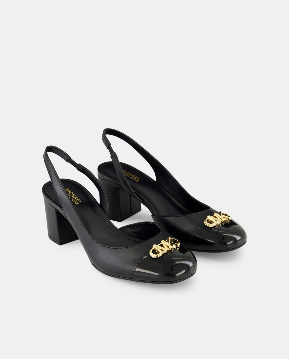 Sapatos de Salto Pérola Tipo Mules com Salto de Bloco Preto-2