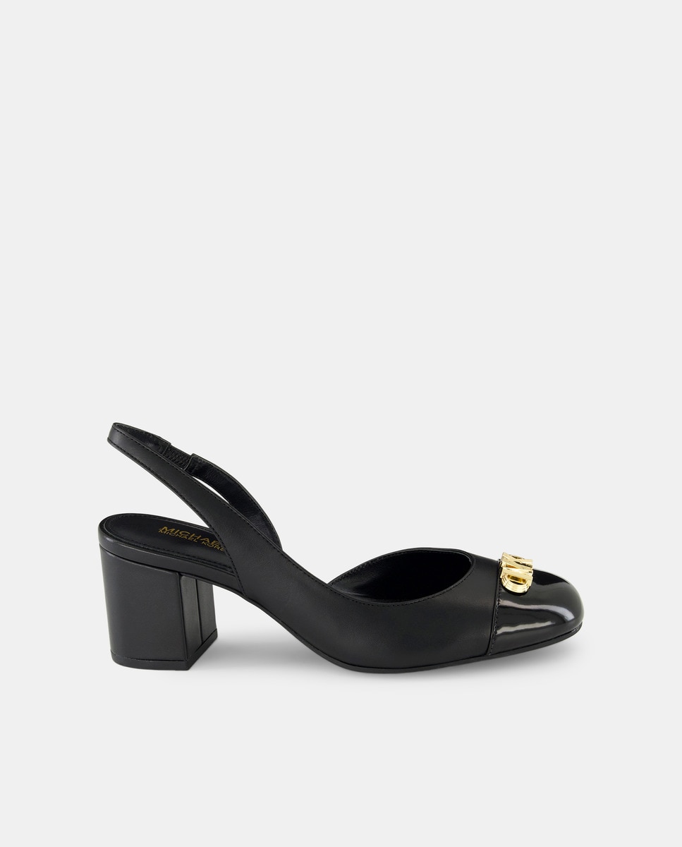 Sapatos de Salto Pérola Tipo Mules com Salto de Bloco Preto-1