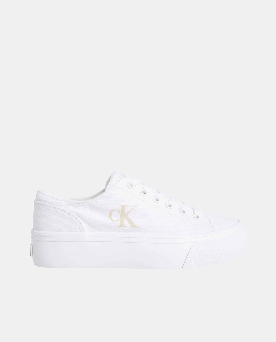 Sapatilhas em Algodão com Plataforma Branco-1