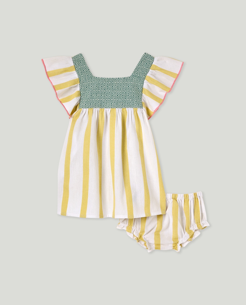 Vestido bebé niña pechera bordada Verde claro-1