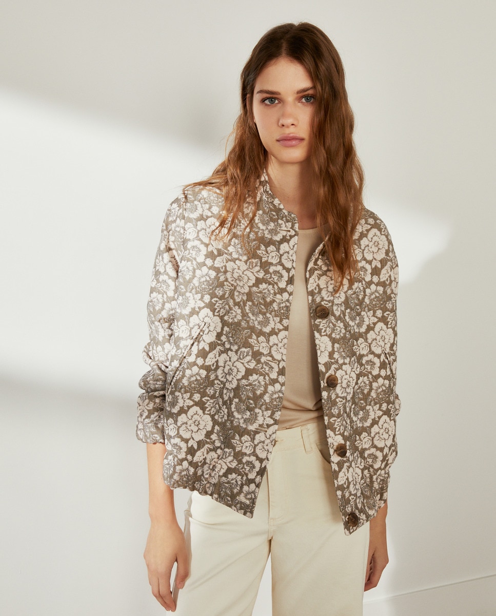 Blusão Bomber de Jacquard Castanho-claro-2