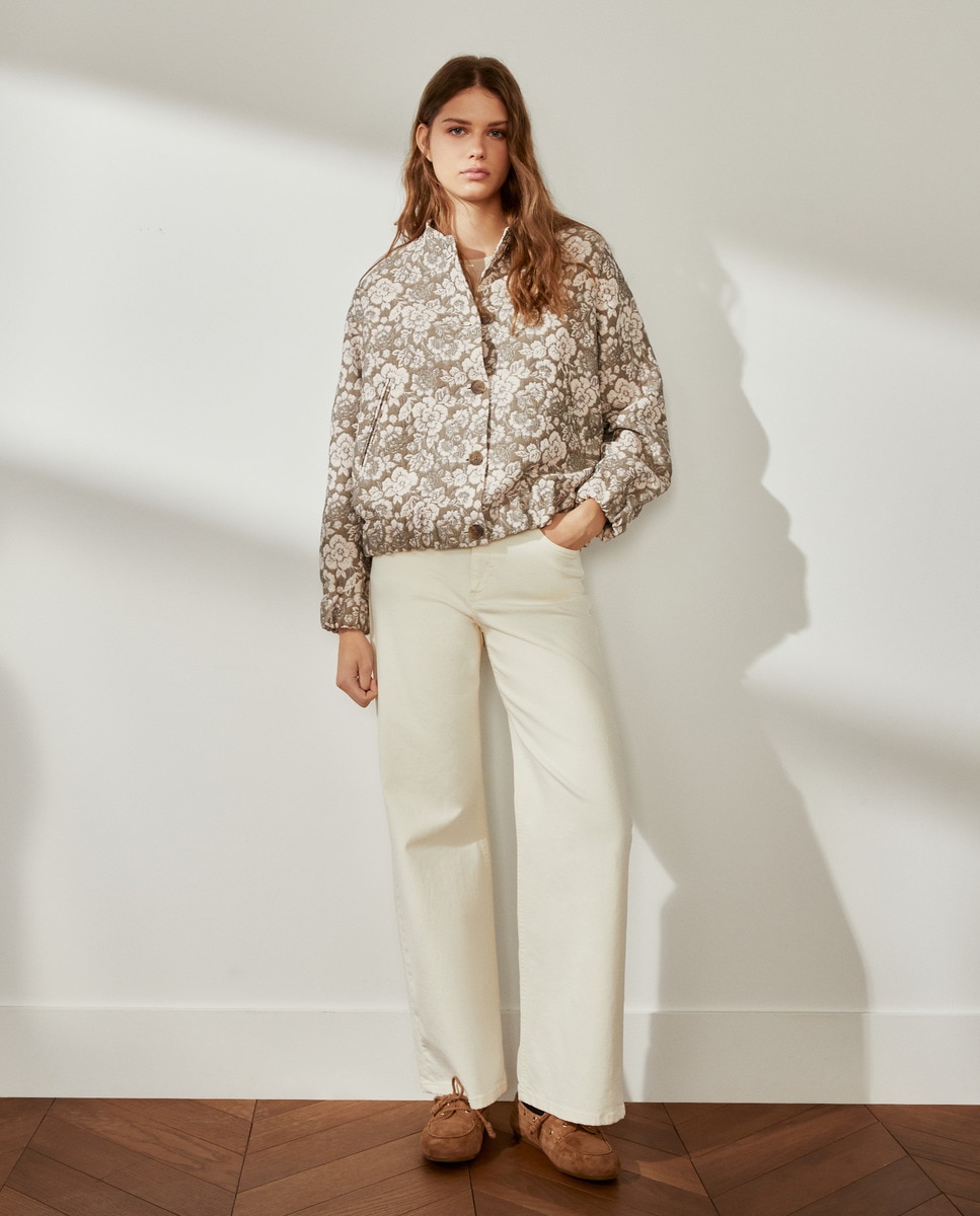 Blusão Bomber de Jacquard Castanho-claro-1