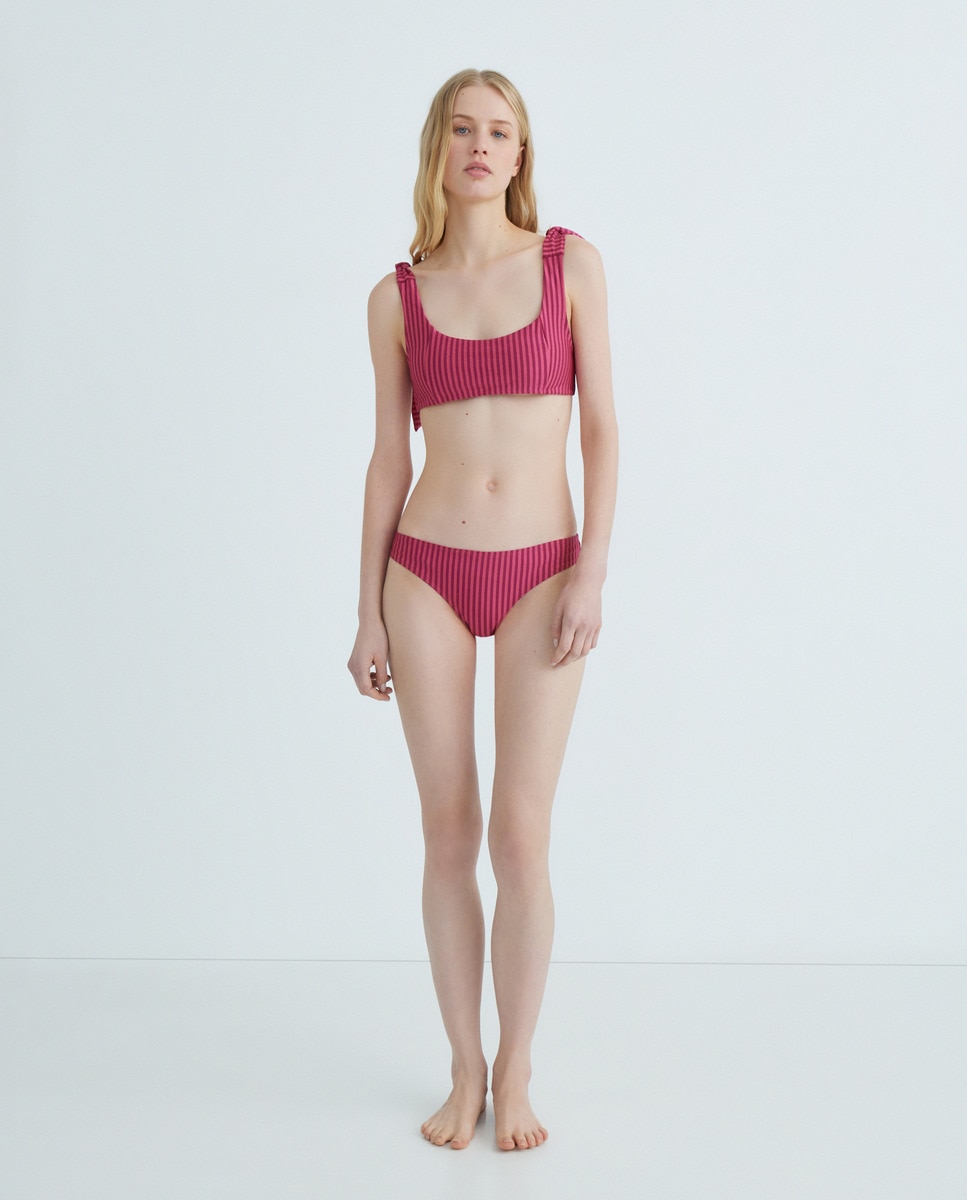 Bikini escote cuadrado lazos Fucsia-1