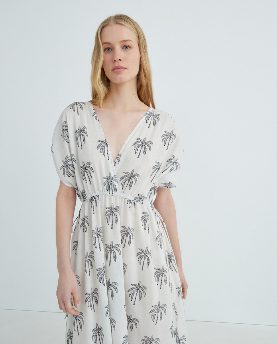 Kaftán escote pico estampado Crema-2