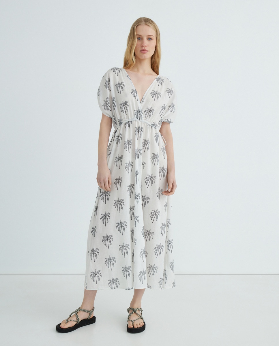Kaftán escote pico estampado Crema-1
