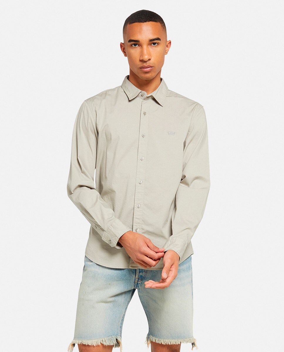 Camisa de Algodão Slim Cinzento-1