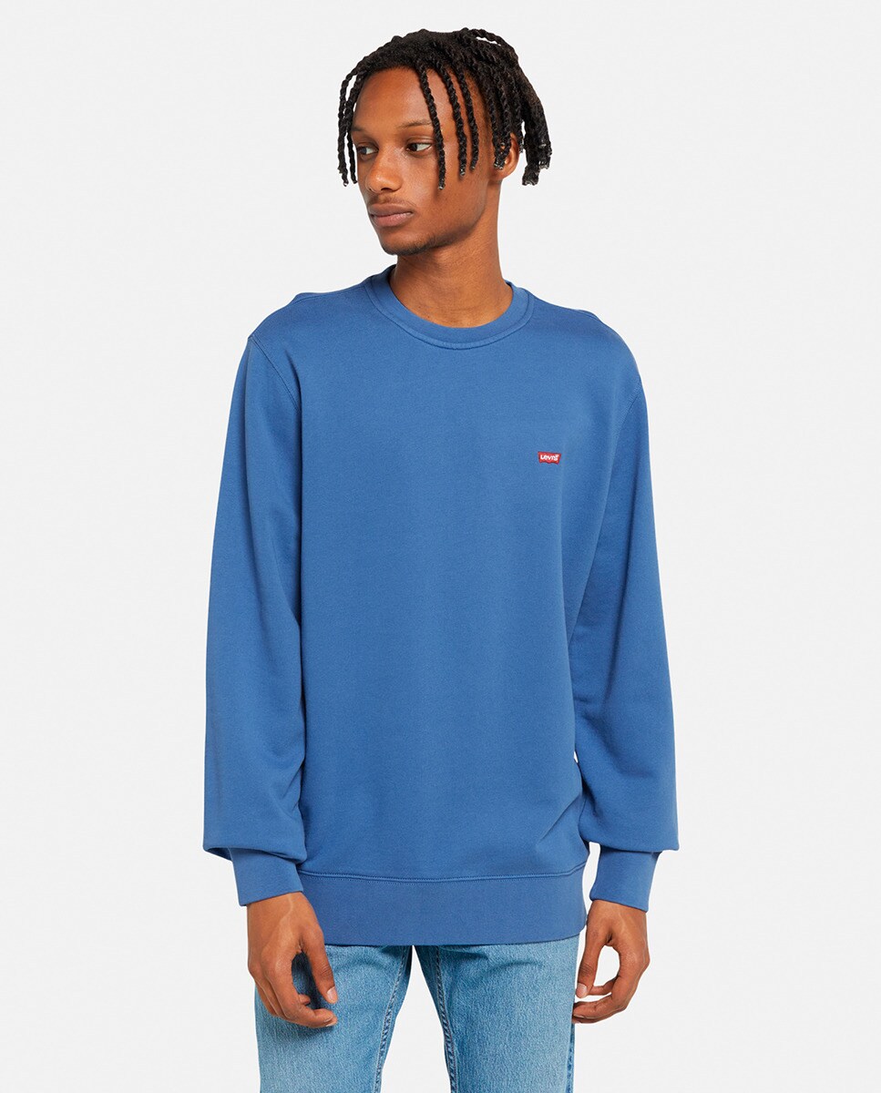 Sweatshirt com Decote Redondo e em Algodão Azul-1