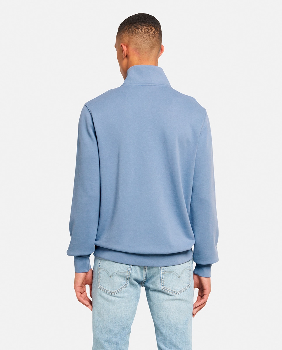 Sweatshirt de Algodão com Gola com Fecho de Correr Azul-2
