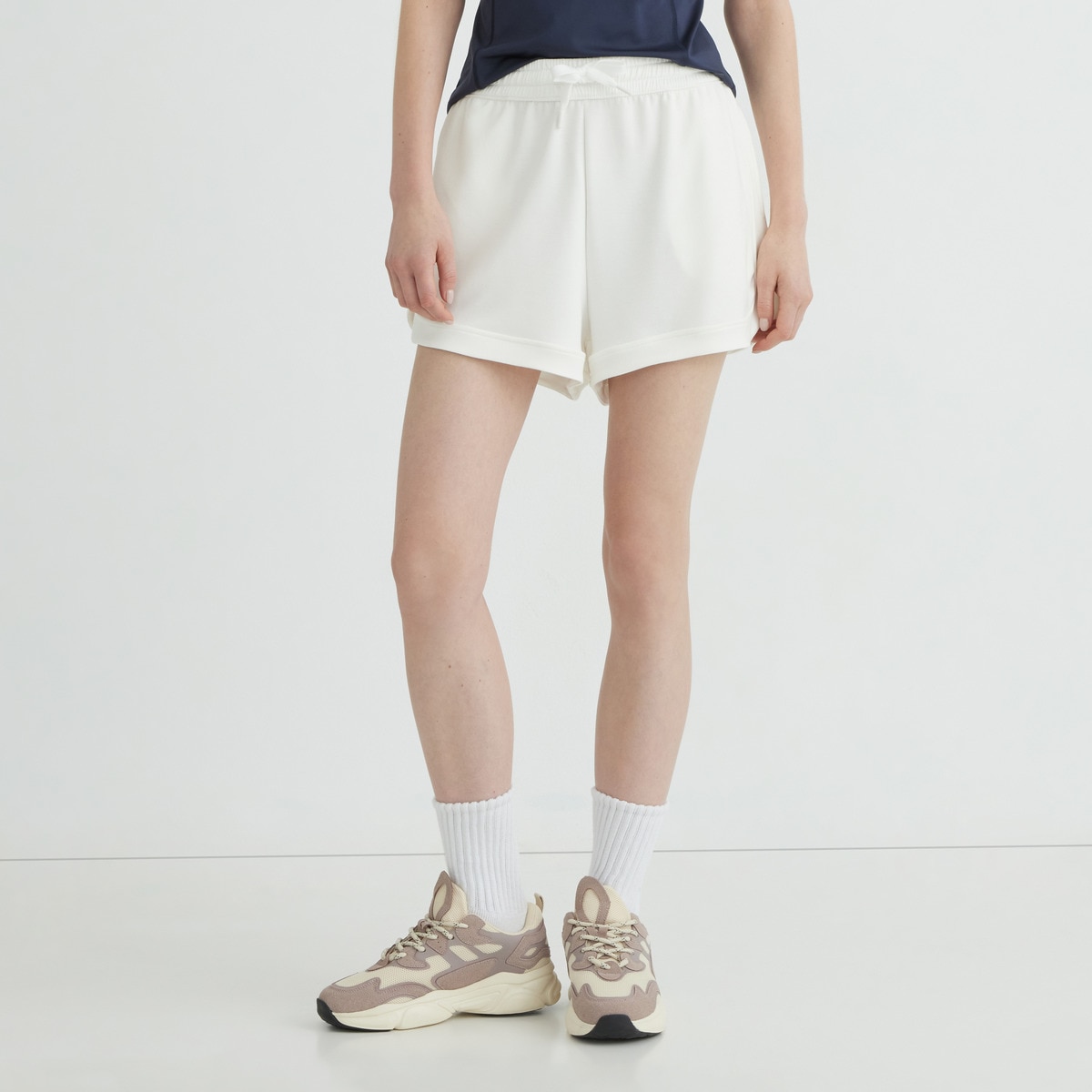 Pantalón corto modal mujer Crema-2