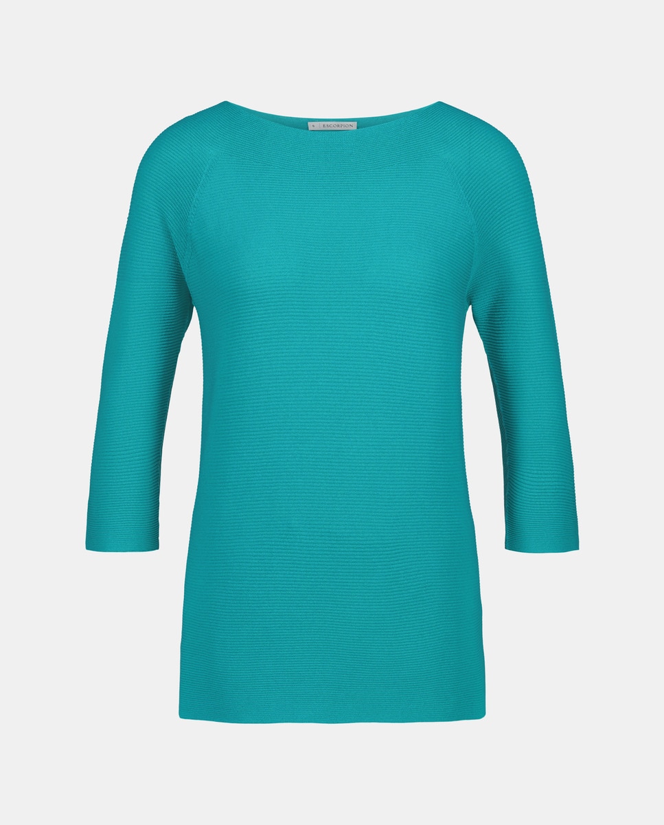 Camisola de Malha de Decote Redondo com Manga 3/4 e Tecido em Relevo Verde-antiquário-4