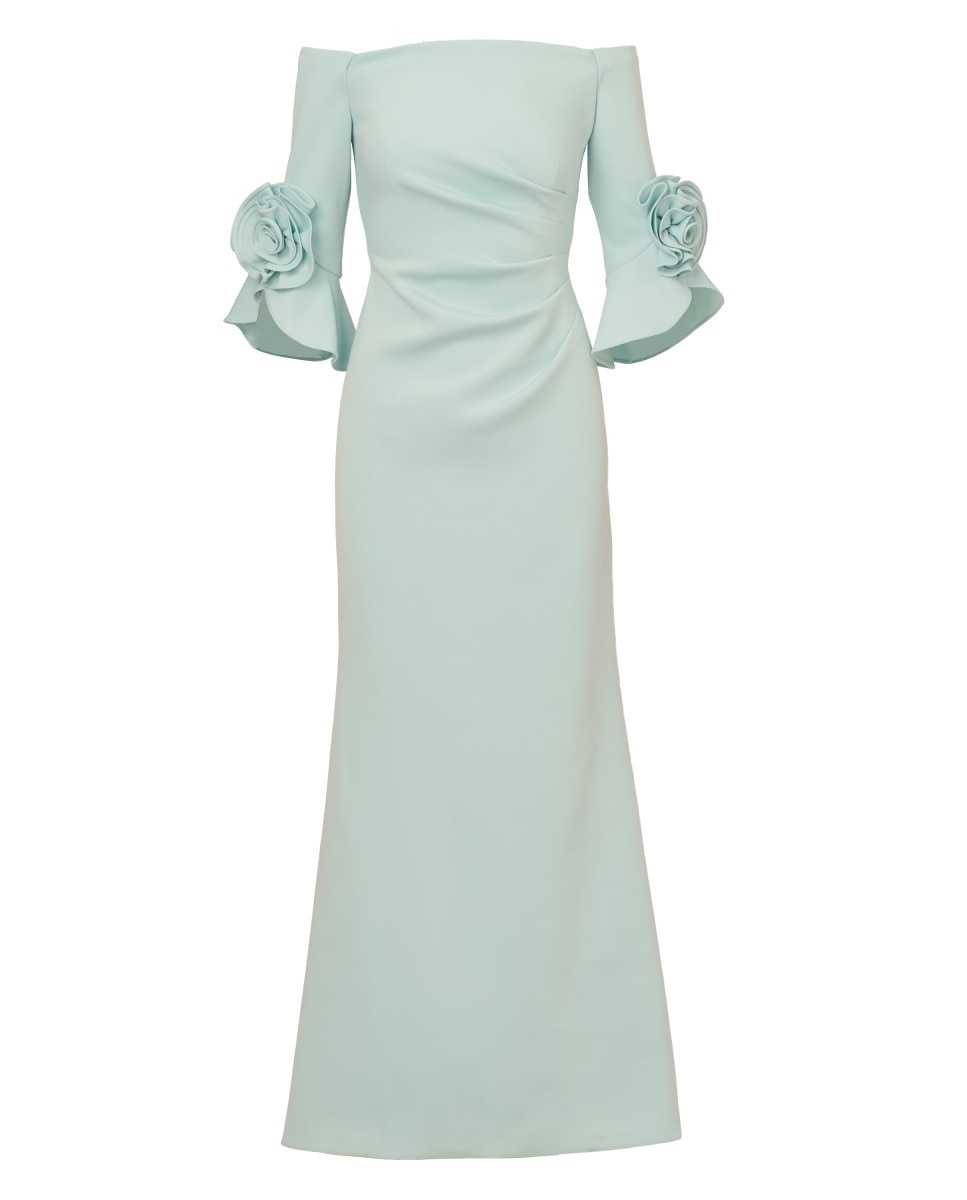 Robe de Crepe Rosette Azul-claro-6