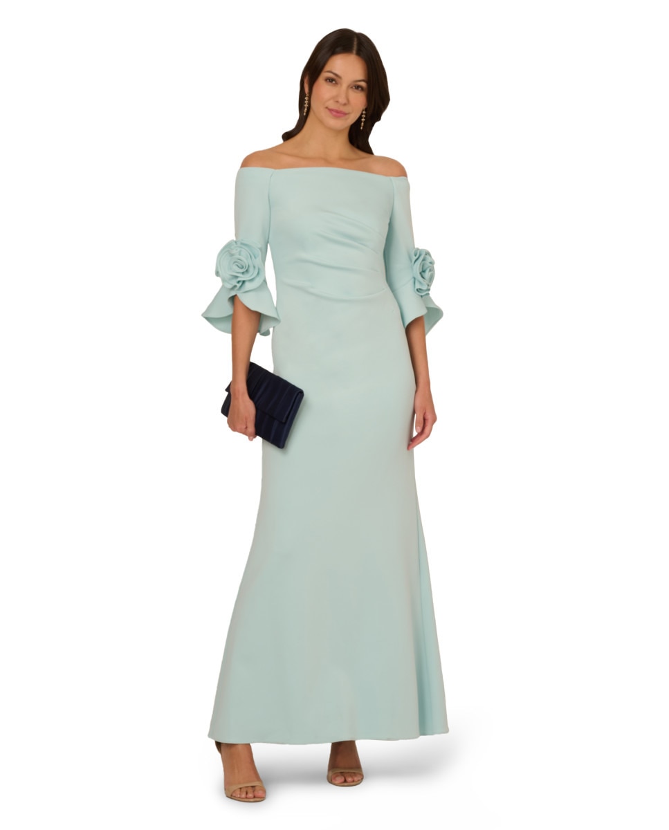 Robe de Crepe Rosette Azul-claro-3