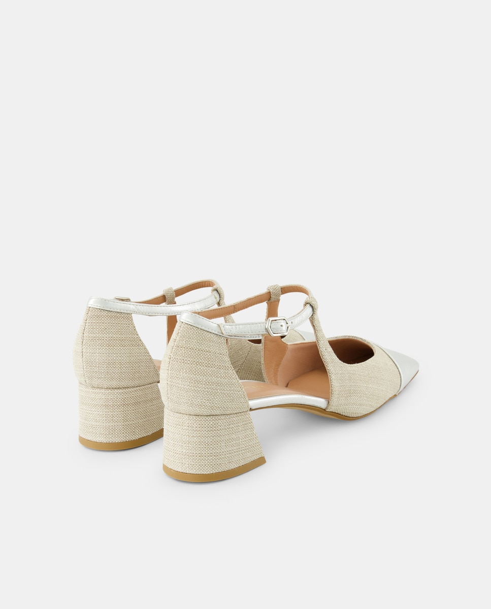 Sapatos de Salto em Têxtil com Salto de Bloco - Linha Comfort Branco-3