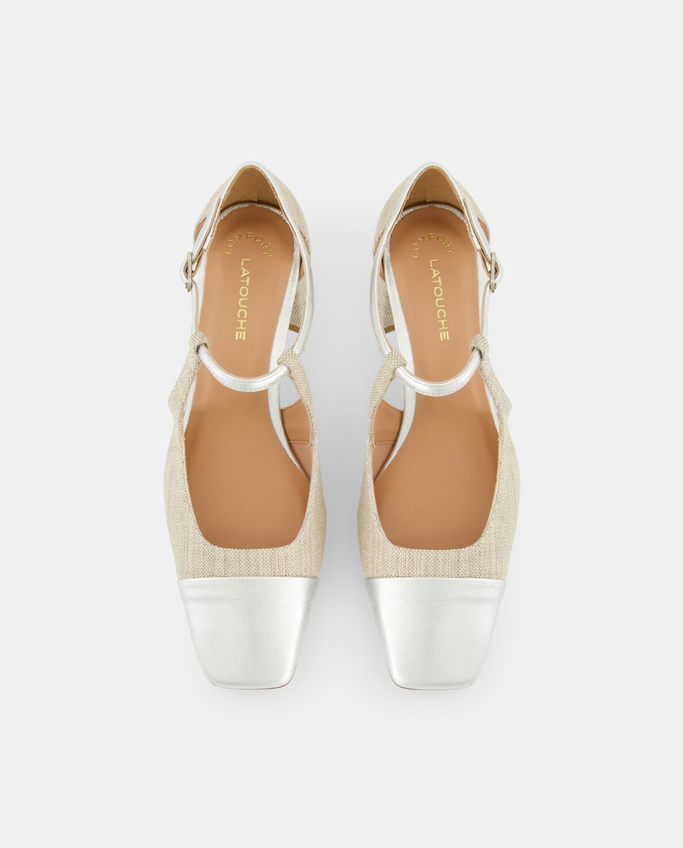 Sapatos de Salto em Têxtil com Salto de Bloco - Linha Comfort Branco-4