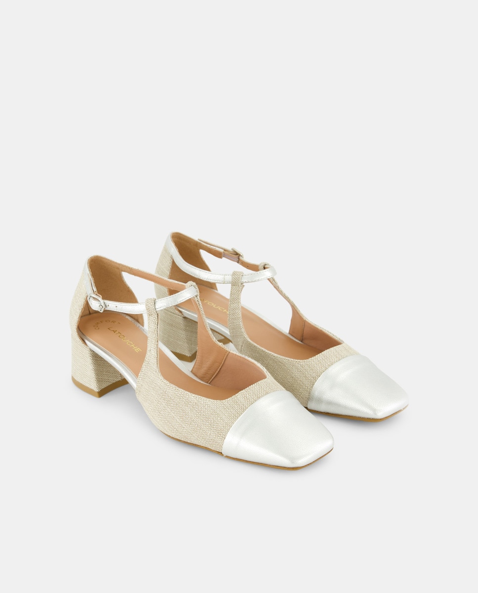 Sapatos de Salto em Têxtil com Salto de Bloco - Linha Comfort Branco-2