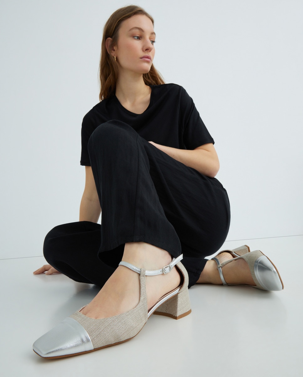 Sapatos de Salto em Têxtil com Salto de Bloco - Linha Comfort Branco-6