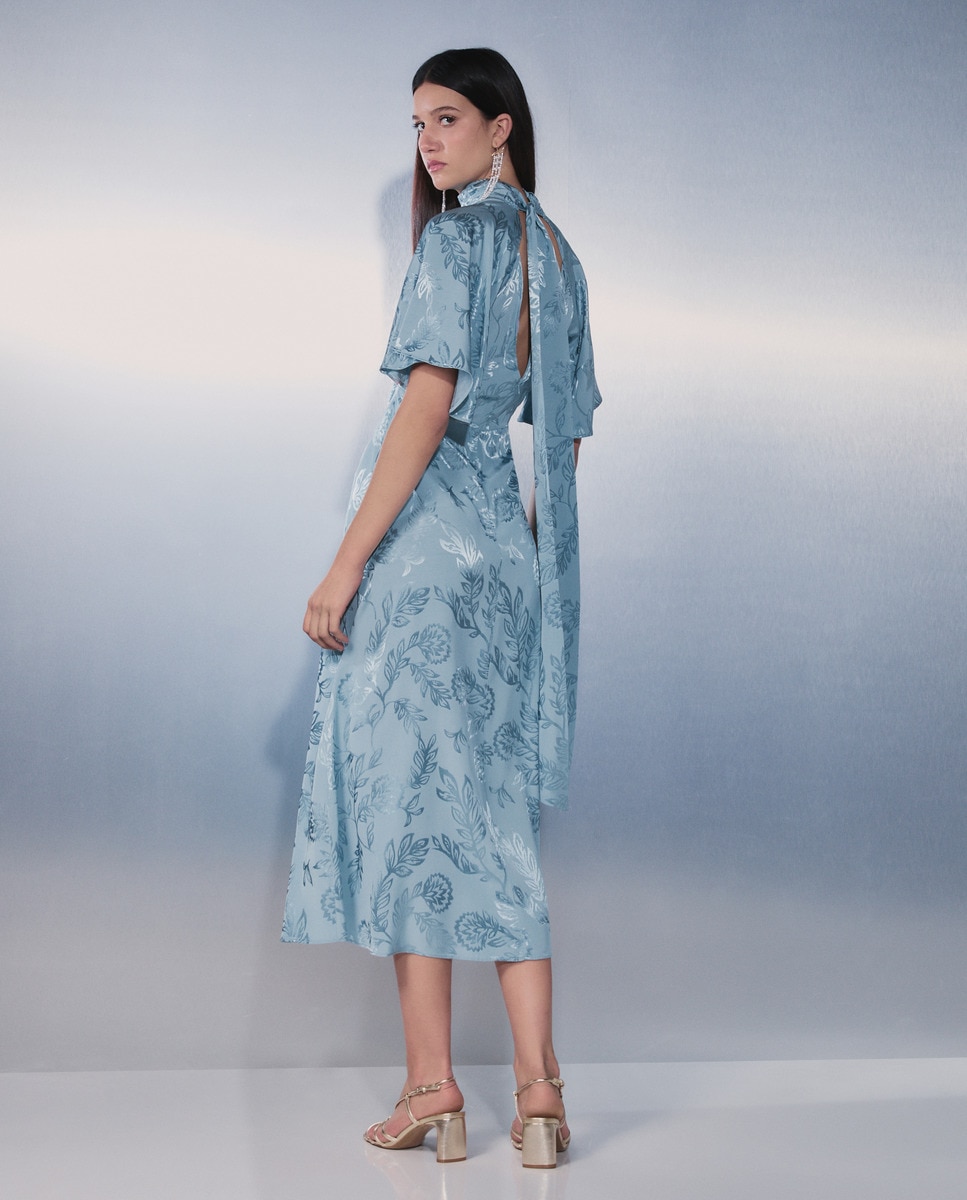 Vestido Midi de Manga com Capa e Jacquard Sabão-3
