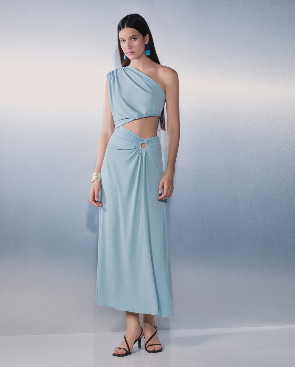 Vestido Comprido Drapeado sem Mangas Sabão-2