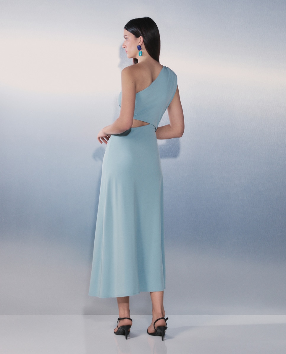 Vestido Comprido Drapeado sem Mangas Sabão-3