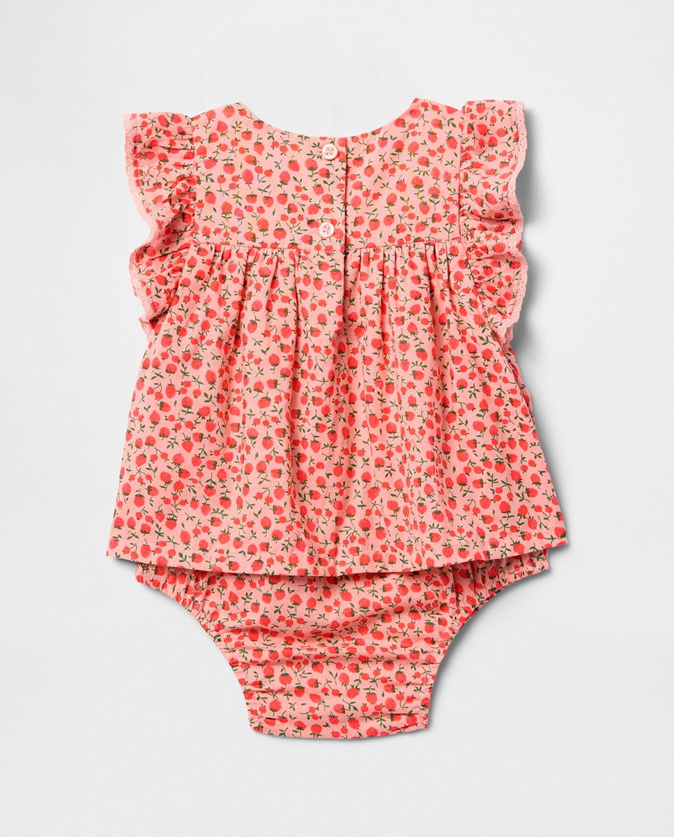 Conjunto de Top de Manga Curta com Folhos e Decote Redondo com Calções de Bebé Coral-4