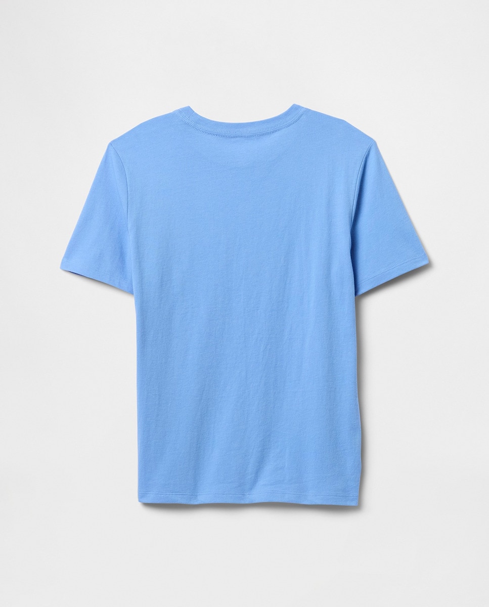 T-shirt com Bolso com Logótipo no Peito e Manga Curta Azul-claro-4