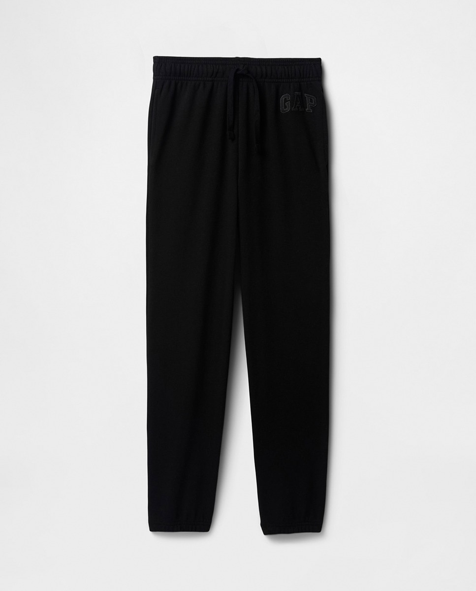 Calças de Algodão com Cintura Elástica com Cordões Preto-6