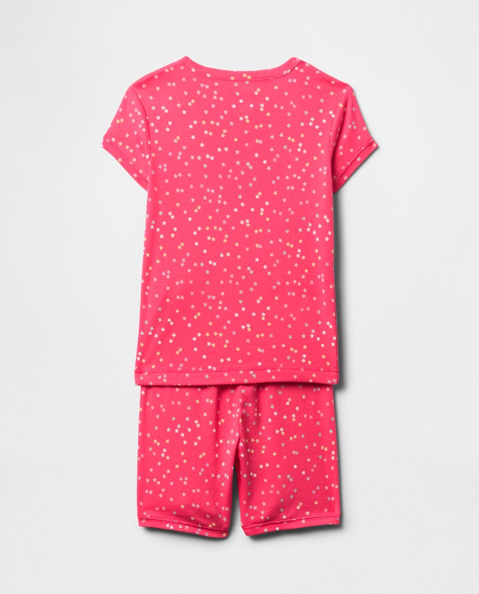 Conjunto de Pijama de Manga Curta e Calções de Algodão Fúcsia-5