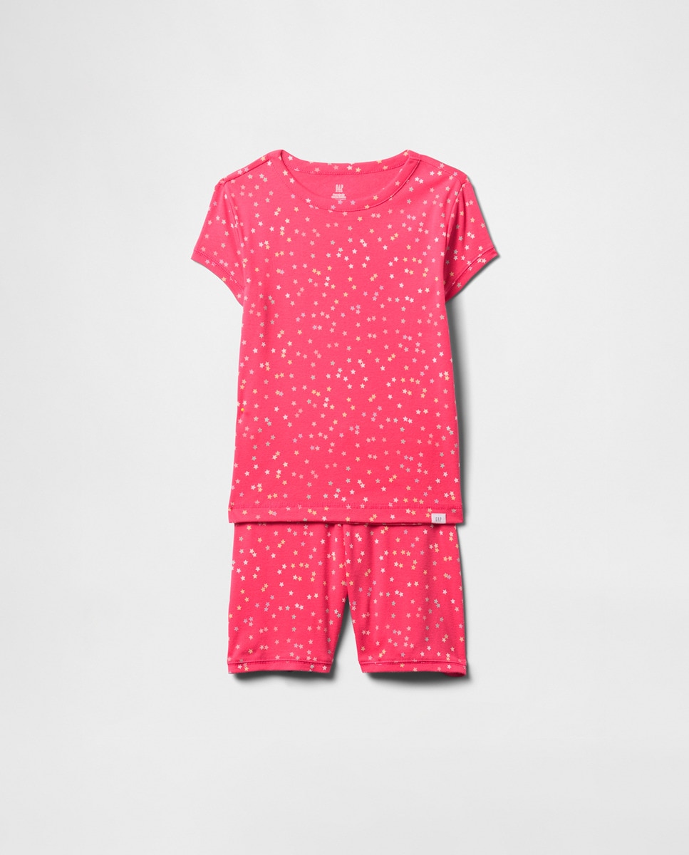 Conjunto de Pijama de Manga Curta e Calções de Algodão Fúcsia-4