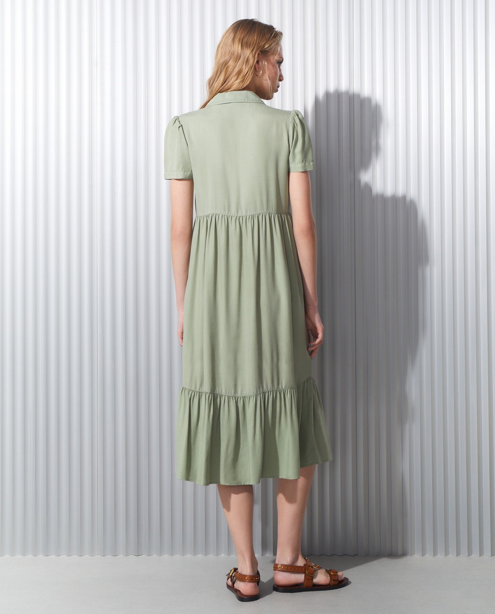 Vestido Comprido de Ganga com Painéis 520 Caqui-3