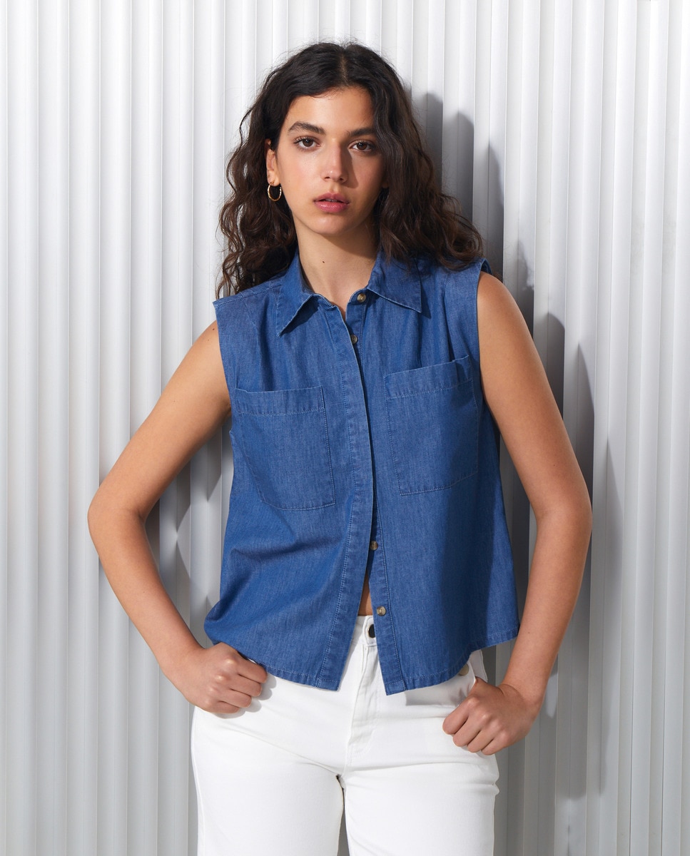 Camisa de Ganga com Ombreira Azul-índigo-1