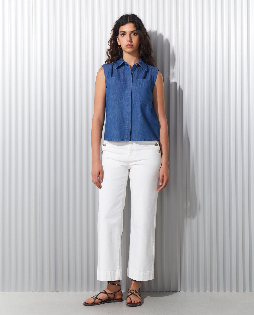 Camisa de Ganga com Ombreira Azul-índigo-2