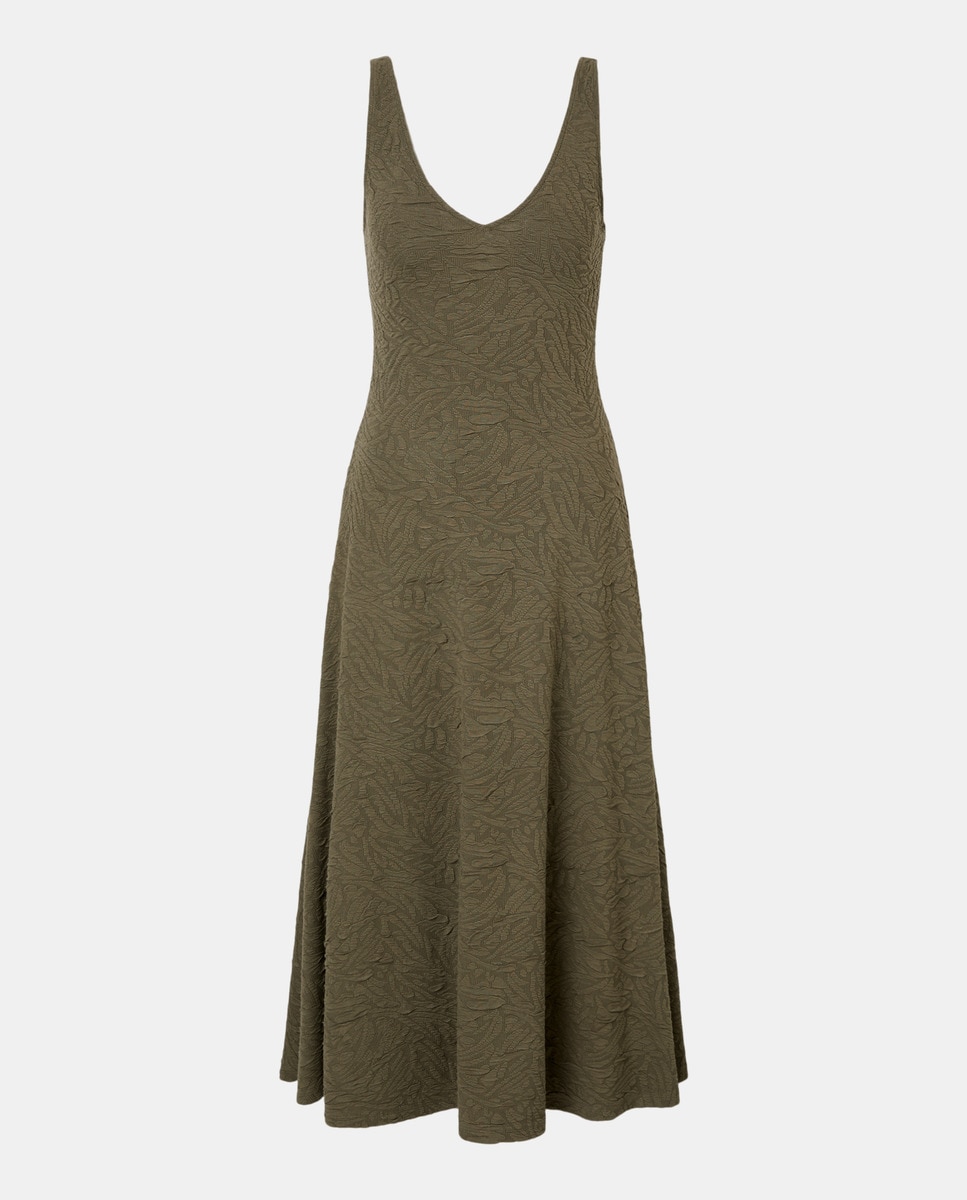 Vestido Midi Gofrado com Alças Caqui-4