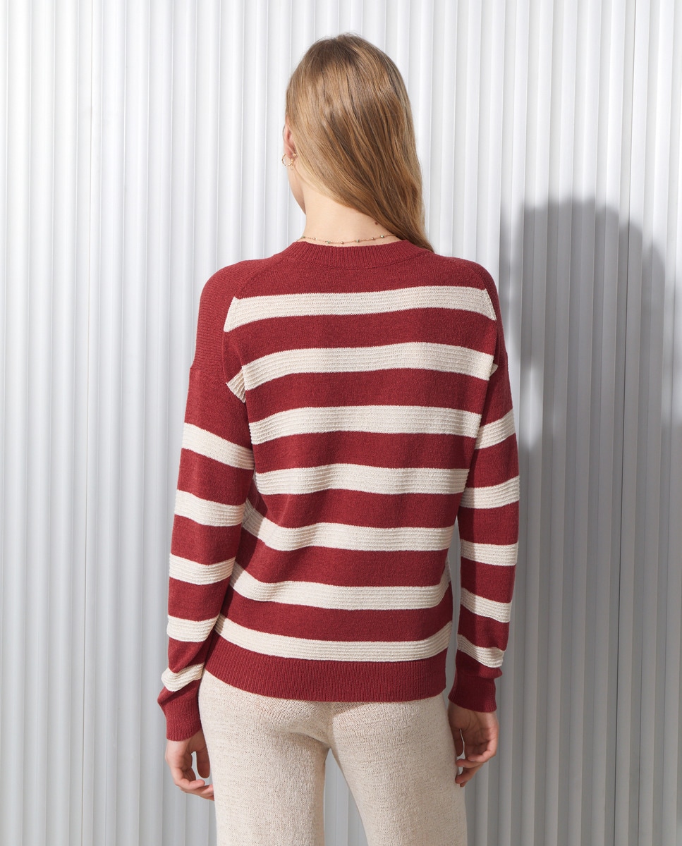 Camisola de Malha com Micro Fita às Riscas Branco-3