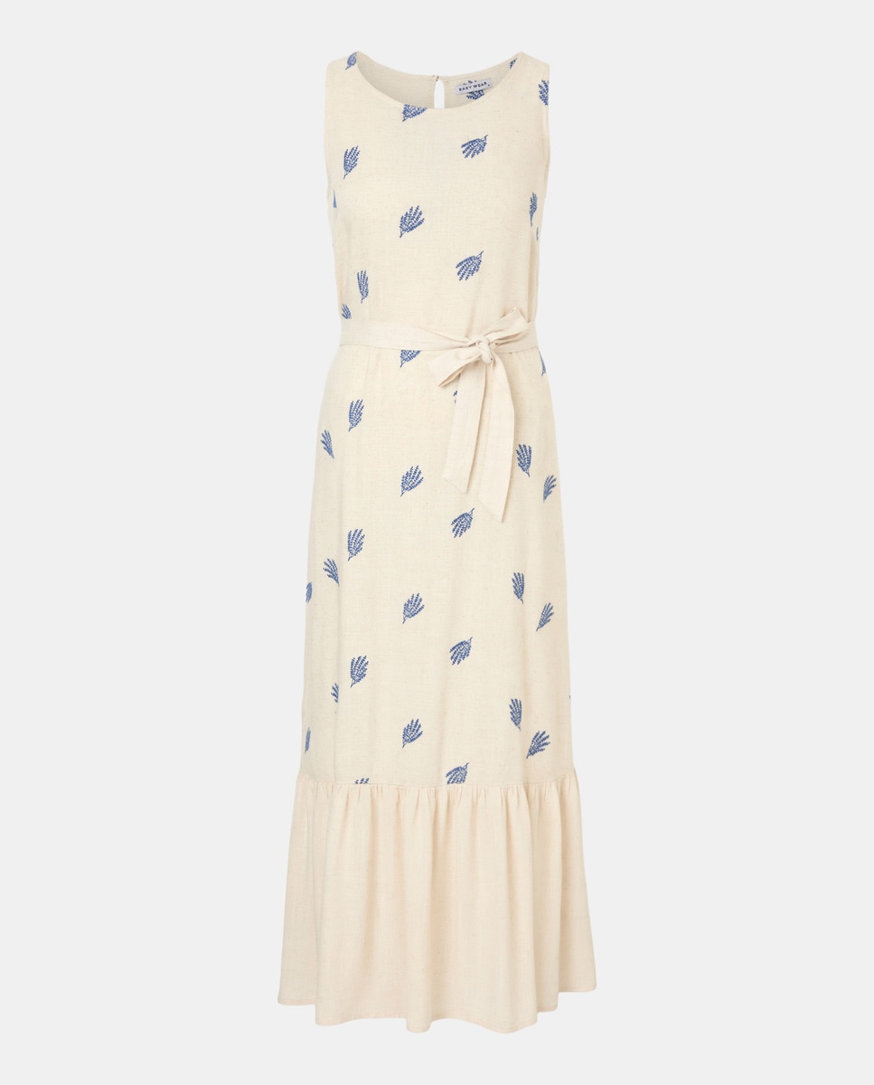 Vestido sem Mangas Bordado Bege-4