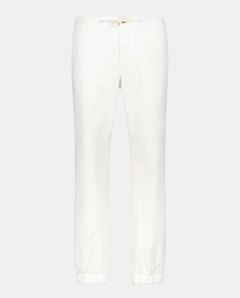 Joggers de Algodão Stretch Abertas com Cintura com Aspeto Rústico 130 Marfim-4