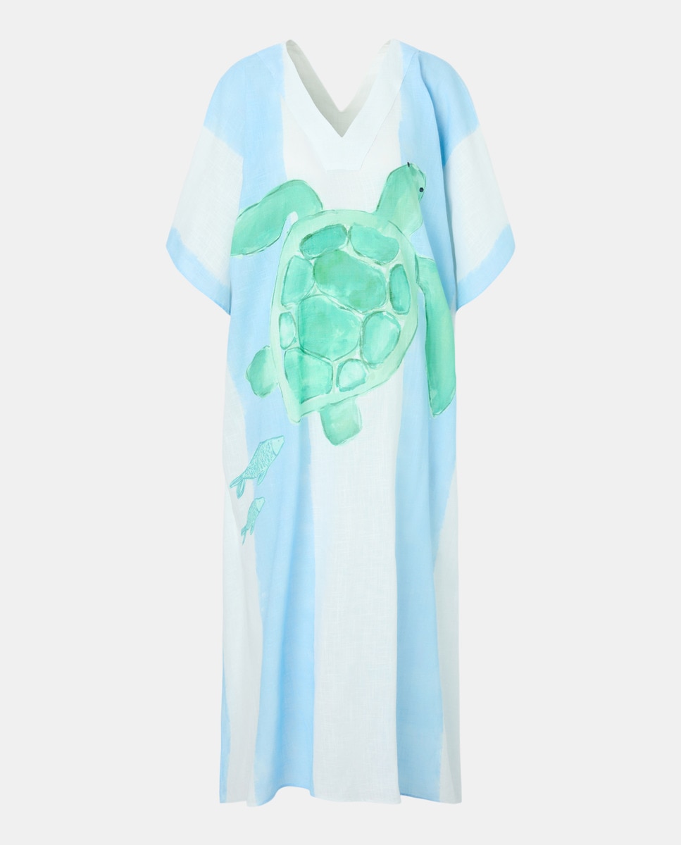 Kaftan com Estampado de Tartaruga Celeste-4
