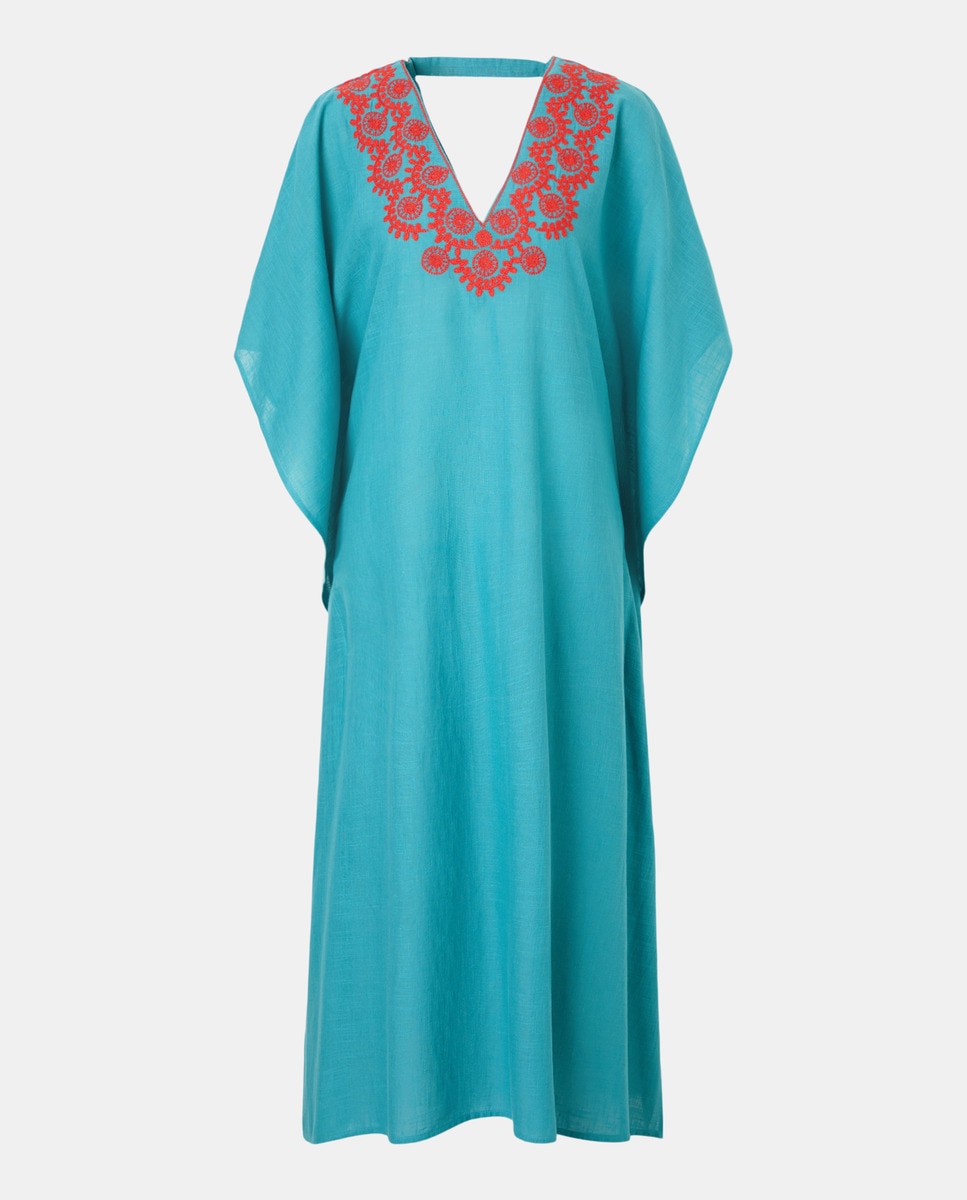Kaftan com Bordado no Decote Turquesa-4